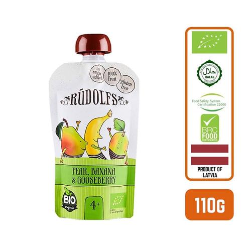 Rudolfs Organic Pear, Banana Gooseberry Puree Baby Food 4+ Months