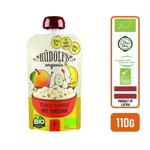 Rudolfs Organic Peach Banana Oat Porridge Baby Food for 4+ Months